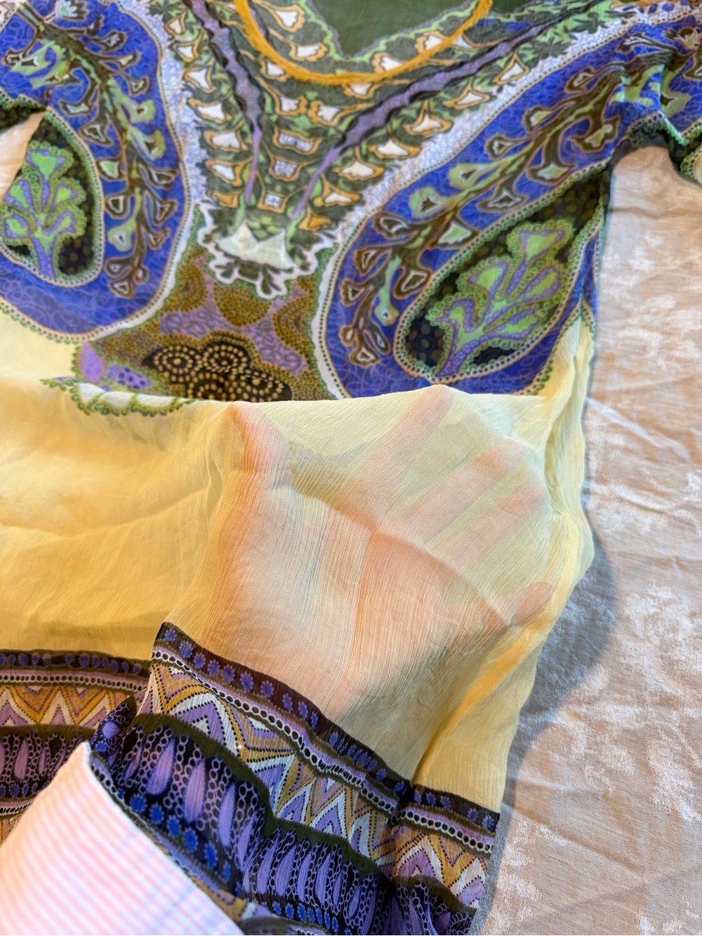 CAbi Vintage Boho Mini Dress, Yellow, Blue, Green & Purple Paisley, Size Medium - Picture 8 of 8